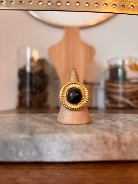 Bague Dorée Ajustable | Cabochon Jaspe Sanguin Pierre Naturelle – Acier Inoxydable Lithothérapie