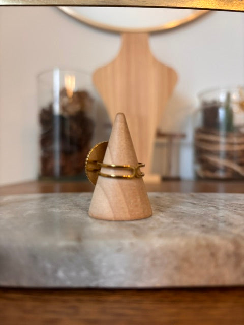 Bague Dorée Ajustable | Cabochon Jaspe Sanguin Pierre Naturelle – Acier Inoxydable Lithothérapie