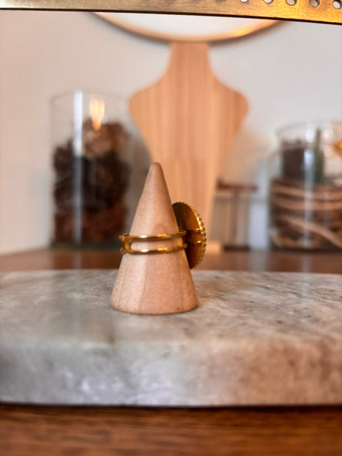 Bague Dorée Ajustable | Cabochon Jaspe Sanguin Pierre Naturelle – Acier Inoxydable Lithothérapie