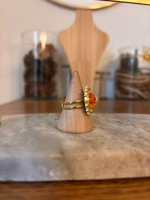 Bague Soleil Doré Ajustable – Pierre d'Ambre Naturelle | Acier Inoxydable