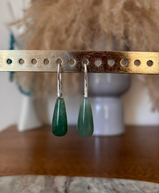Boucles d'Oreilles Dormeuses Allongées Pierre Aventurine Verte – Or ou Argent | Lithothérapie