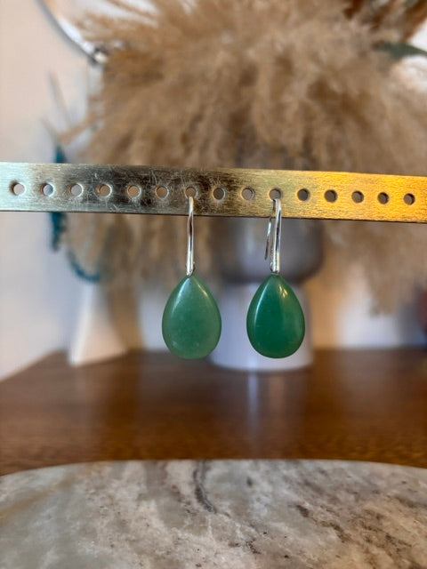 Dormeuses Aventurine Verte Goutte | Bijou Artisanal Pierre Naturelle