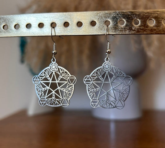 Boucles d'Oreilles Pentagramme Wicca Filigrane | Bijou Bohème Spirituel