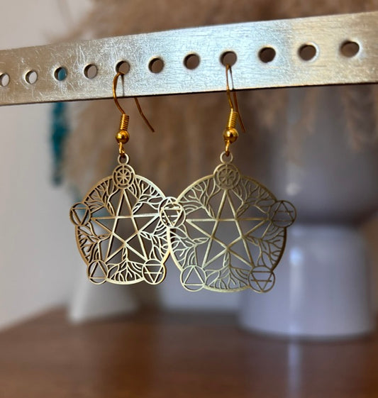 Boucles d'Oreilles Pentagramme Wicca Filigrane | Bijou Bohème Spirituel