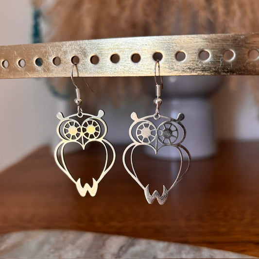 Boucles d'Oreilles Hibou Chouette Filigrane | Bijou Argenté Bohème Artisanal