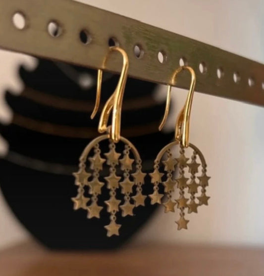 Boucles d'Oreilles Dormeuses Étoile Filante | Filigrane Doré Acier Inoxydable