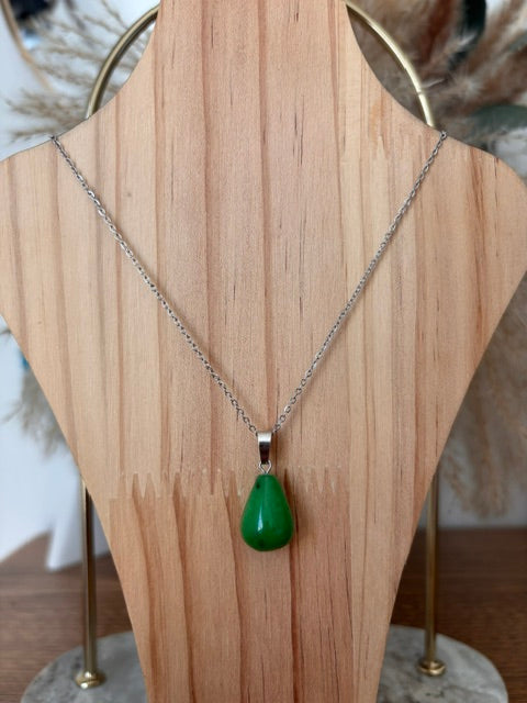 Collier Chaîne Maillon Argenté Pierre de Jade Vert | Bijou Artisanal Lithothérapie