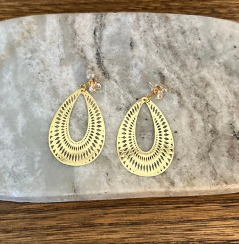 Boucles d'Oreilles Pendantes Strass & Filigrane Doré | Style Bohème Féérique