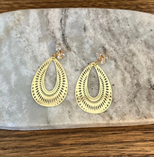 Boucles d'Oreilles Pendantes Strass & Filigrane Doré | Style Bohème Féérique
