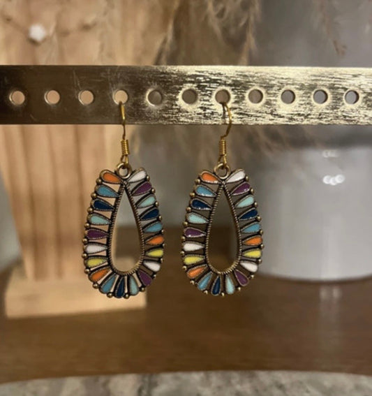 Boucles d'Oreilles Crochet Doré Breloque Bohème Multicolore | Acier 316L