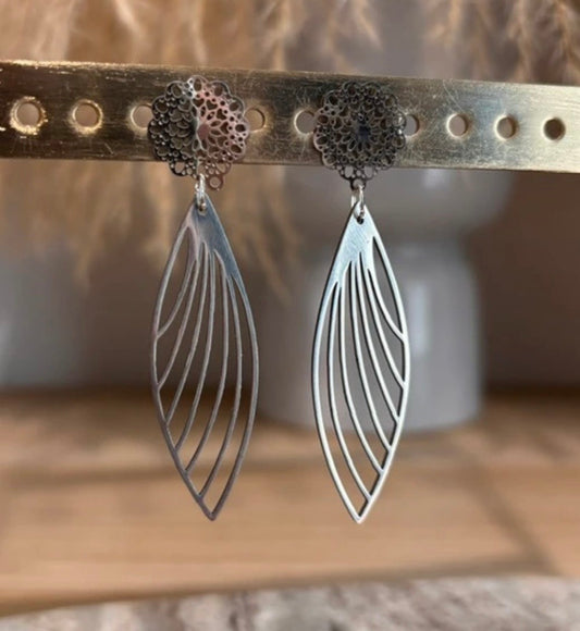 Boucles d'oreilles Aile de Papillon Filigrane Argenté | Style Fairycore Bohème | Acier Inoxydable