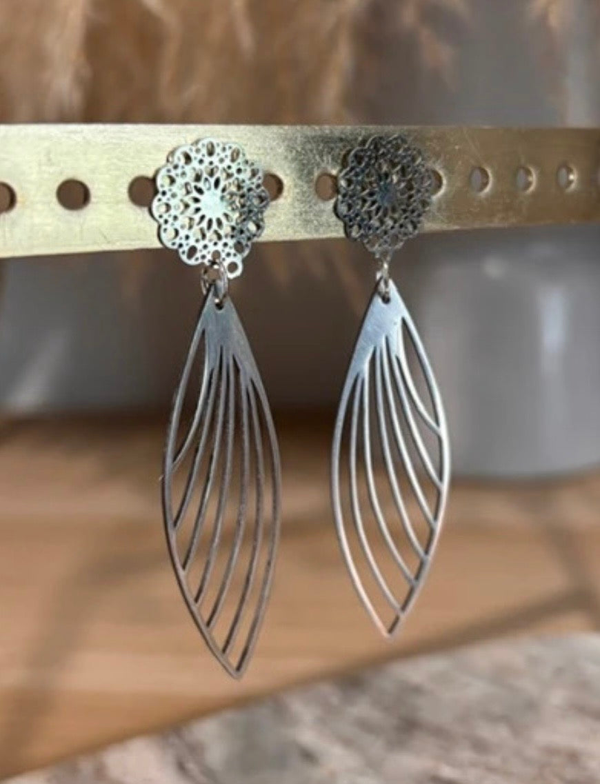 Boucles d'oreilles Aile de Papillon Filigrane Argenté | Style Fairycore Bohème | Acier Inoxydable