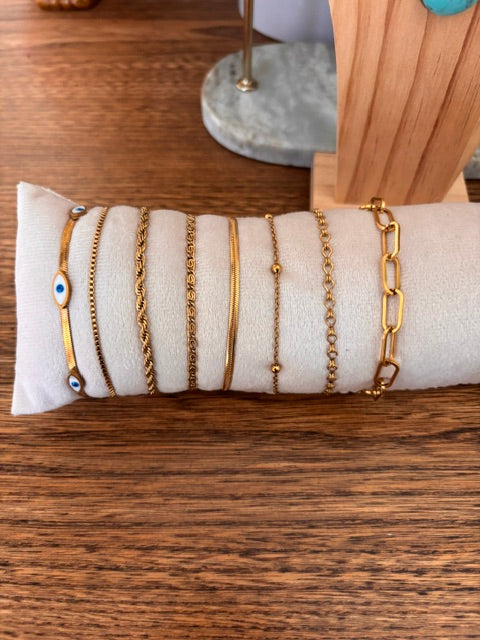 Lot de 8 Bracelets Dorés à Superposer – Acier Inoxydable | Mauvais Œil, Gourmette, Tressé