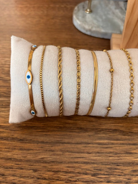 Lot de 8 Bracelets Dorés à Superposer – Acier Inoxydable | Mauvais Œil, Gourmette, Tressé