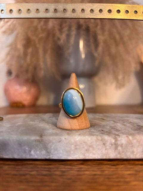 Bague Aventurine Bleue Ajustable | Acier Inoxydable | Fait Main