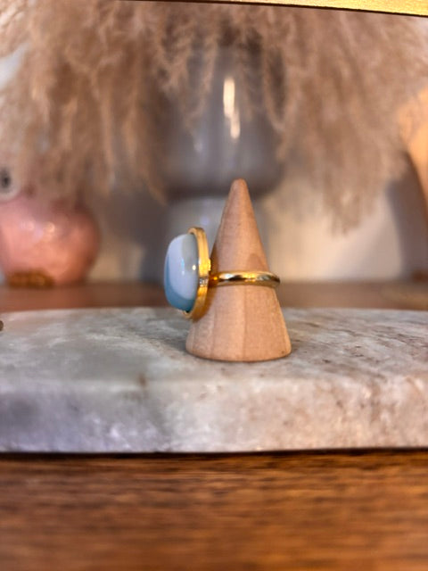 Bague Aventurine Bleue Ajustable | Acier Inoxydable | Fait Main