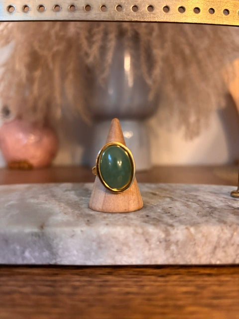 Bague Aventurine Verte Ajustable – Dorée | Acier Inoxydable | Pierre Naturelle