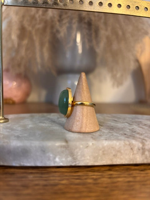 Bague Aventurine Verte Ajustable – Dorée | Acier Inoxydable | Pierre Naturelle
