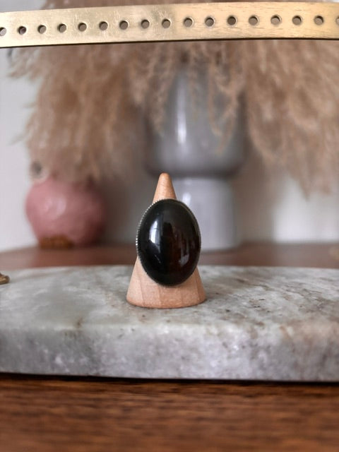 Bague Argentée Ajustable Pierre Agate Mousse Naturelle – Acier Inoxydable