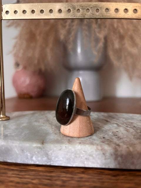 Bague Argentée Ajustable Pierre Agate Mousse Naturelle – Acier Inoxydable