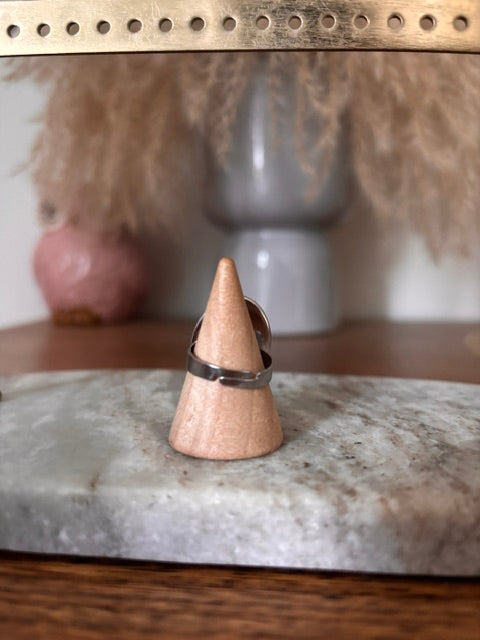 Bague Argentée Ajustable Pierre Agate Mousse Naturelle – Acier Inoxydable