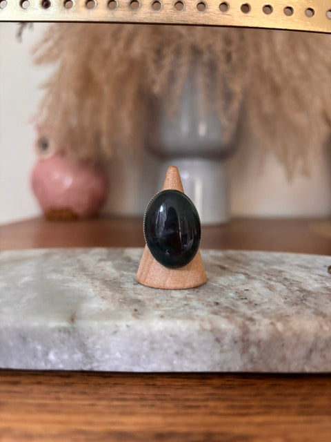 Bague Argentée Ajustable Pierre Jaspe Sanguin Naturelle – Acier Inoxydable