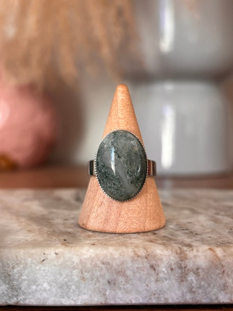 Bague Jade Vert Ajustable | Acier Inoxydable | Lithothérapie & Style Bohème