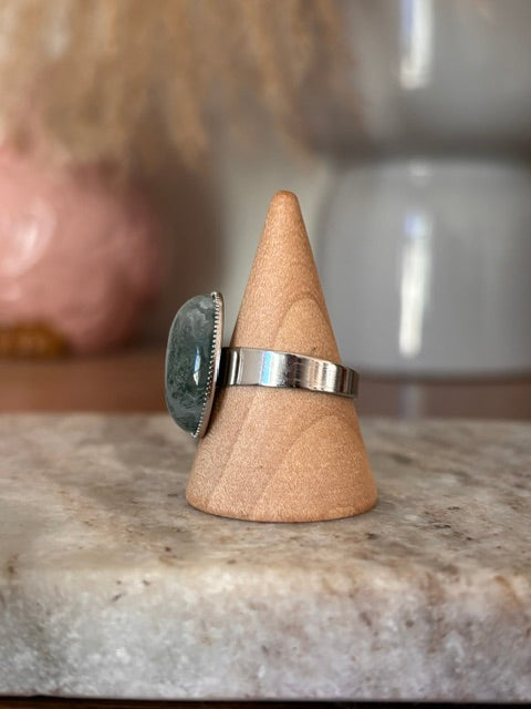 Bague Jade Vert Ajustable | Acier Inoxydable | Lithothérapie & Style Bohème
