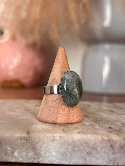 Bague Jade Vert Ajustable | Acier Inoxydable | Lithothérapie & Style Bohème