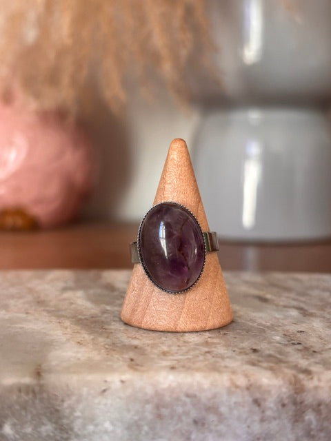 Bague Améthyste Naturelle Ajustable | Acier Inoxydable | Lithothérapie & Style Bohème