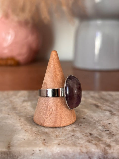 Bague Améthyste Naturelle Ajustable | Acier Inoxydable | Lithothérapie & Style Bohème