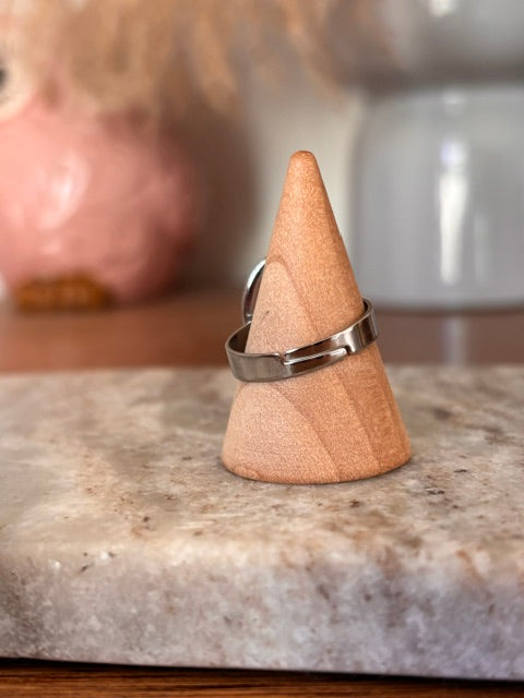 Bague Aventurine Bleue – Pierre Naturelle Cabochon & Monture Argentée Ajustable Acier Inoxydable