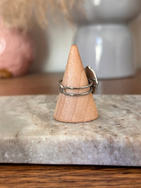 Bague Œil de Tigre – Pierre Naturelle & Monture Vintage Argentée Ajustable Acier Inoxydable