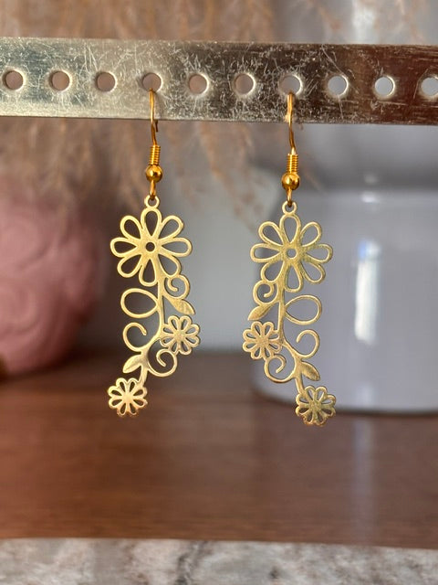 Boucles d'Oreilles Pendantes Floral Filigrane | Acier Inoxydable | Style Bohème & Fairy