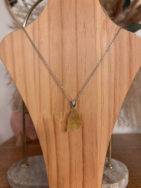 Collier Citrine Citron – Pierre Naturelle & Chaîne Argentée Acier Inoxydable