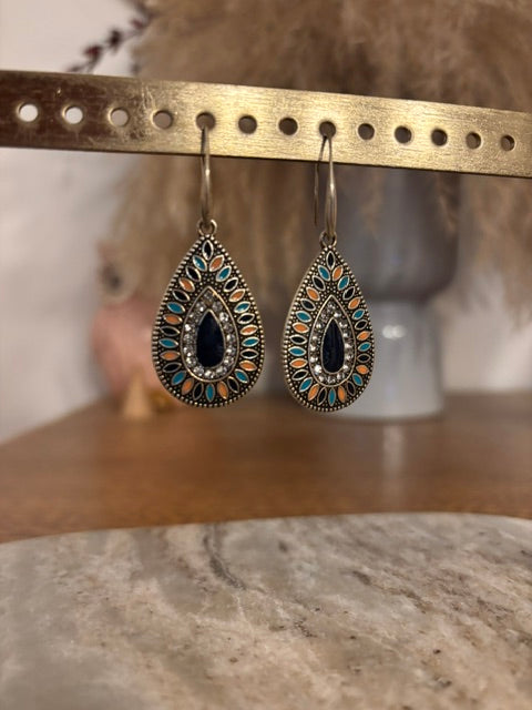 Boucles d'Oreilles Dormeuses Acier Inoxydable – Pendentif Géométrique Bleu Marine | Bohème Chic