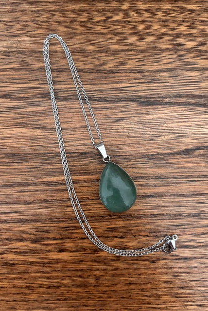 Collier Aventurine Verte Goutte | Chaîne Argentée Inoxydable 44 cm — Bijou Lithothérapie
