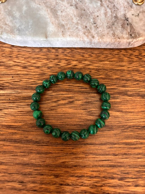 Bracelet Perles Malachite Naturelle 8 mm – Élastique Unisexe | Équilibre, Anti-Stress & Confiance | Lithothérapie