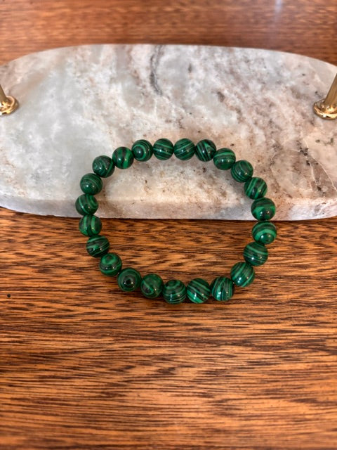Bracelet Perles Malachite Naturelle 8 mm – Élastique Unisexe | Équilibre, Anti-Stress & Confiance | Lithothérapie