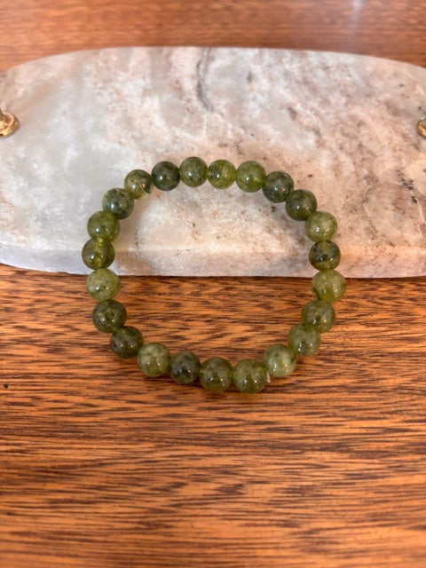 Bracelet Perles Jade Néphrite Naturel 8 mm – Élastique Unisexe | Harmonie, Chance & Longue Vie | Lithothérapie