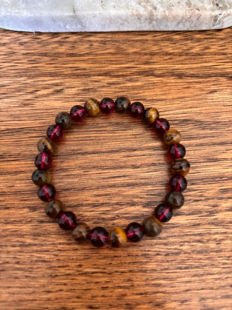 Bracelet Œil de Tigre & Œil de Tigre Rose – Perles Naturelles 8mm | Fait Main
