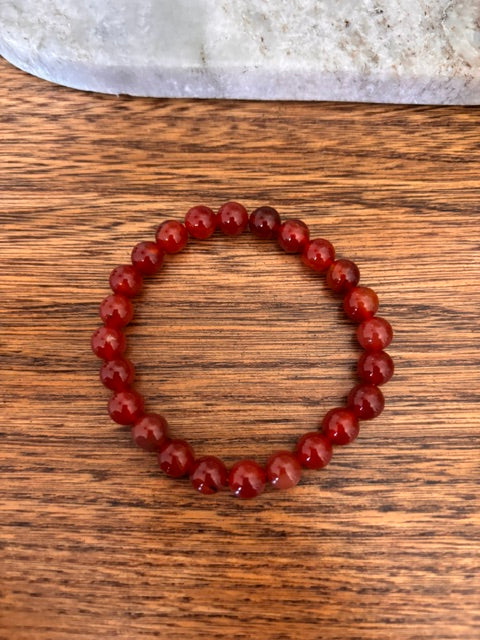 Bracelet Agate Rouge – Perles Naturelles 8mm | Veinures Noires | Fait Main