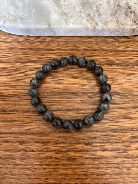 Bracelet Larvikite – Perles Naturelles 8mm | Reflets Bleus Argentés | PAPD