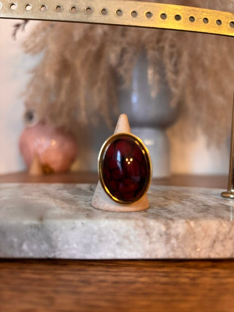 Bague ajustable Agate Veine de Dragon | Or & Argent inoxydable | Pierre naturelle