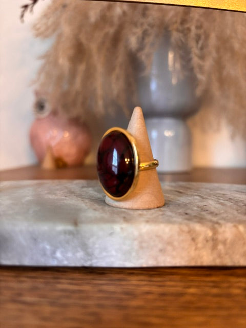 Bague ajustable Agate Veine de Dragon | Or & Argent inoxydable | Pierre naturelle