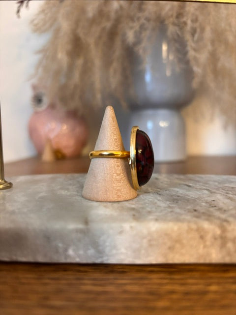 Bague ajustable Agate Veine de Dragon | Or & Argent inoxydable | Pierre naturelle