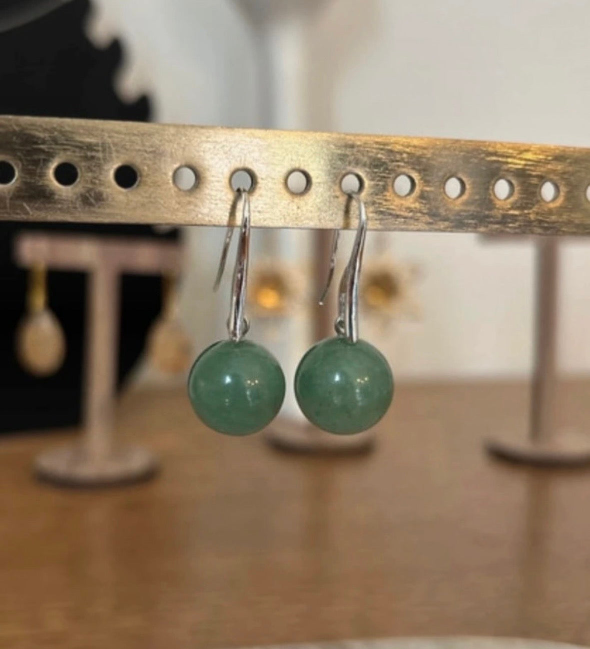 Boucles d'oreilles dormeuses Aventurine verte | Argent inoxydable | Pierre naturelle