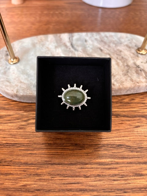 Bague Soleil Œil – Aventurine Verte & Acier Inoxydable Ajustable – Fait Main France