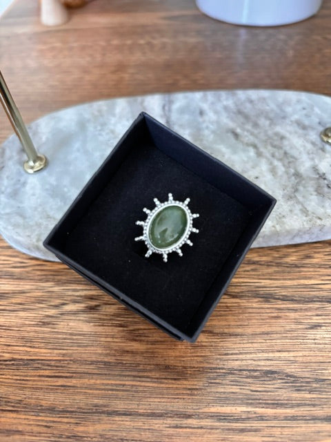 Bague Soleil Œil – Aventurine Verte & Acier Inoxydable Ajustable – Fait Main France