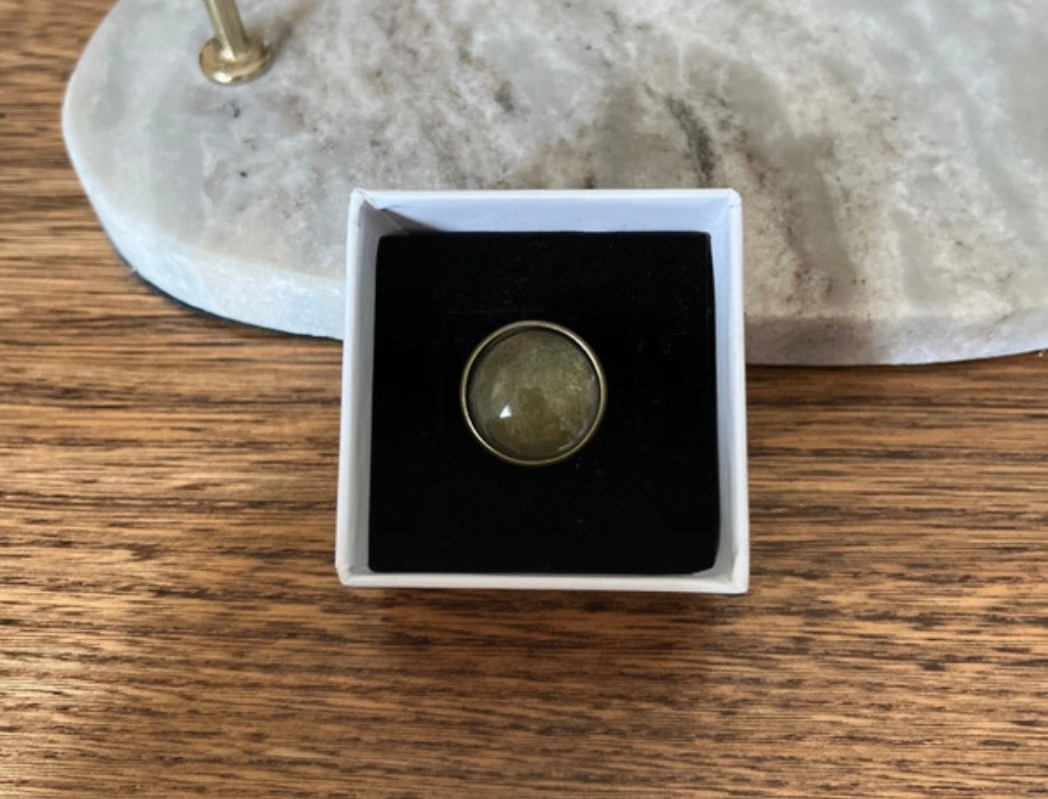 Bague Ajustable Vieux Doré – Cabochon Transparent | Style Vintage & Bohème